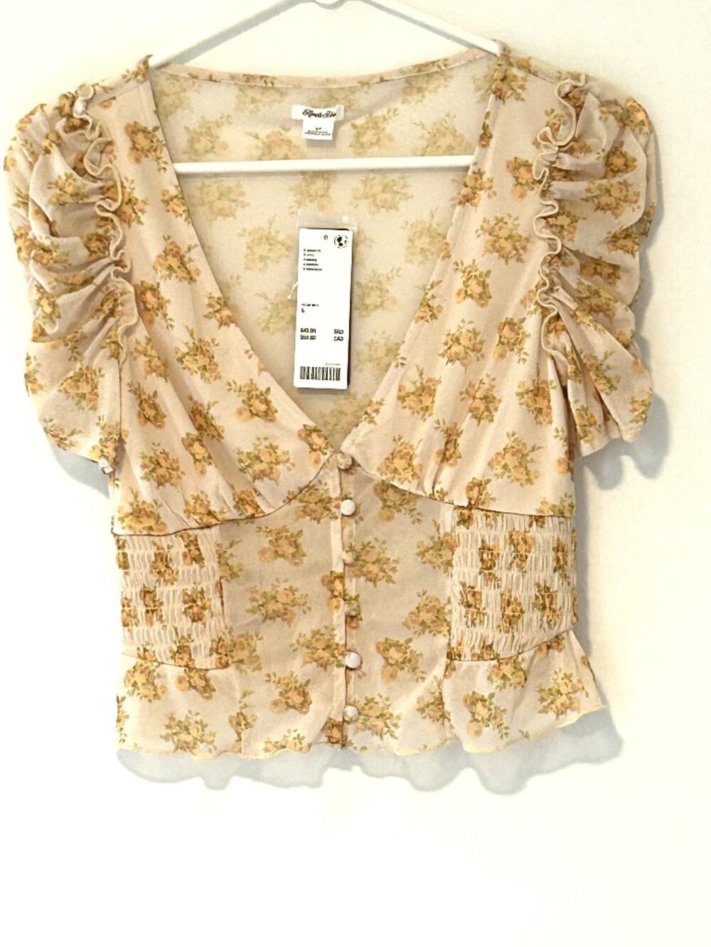 NWT Kimchi Blue yellow short sleeve top, size Small
